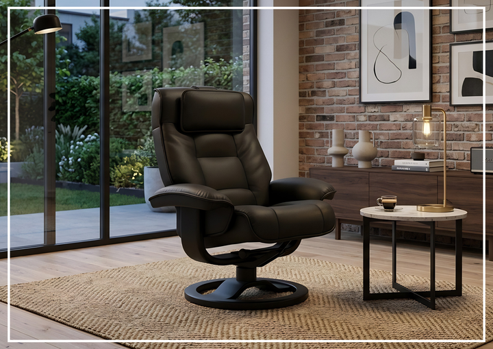 Fjords Mustang R Leather Swivel Recliner Chair with Foot Stool