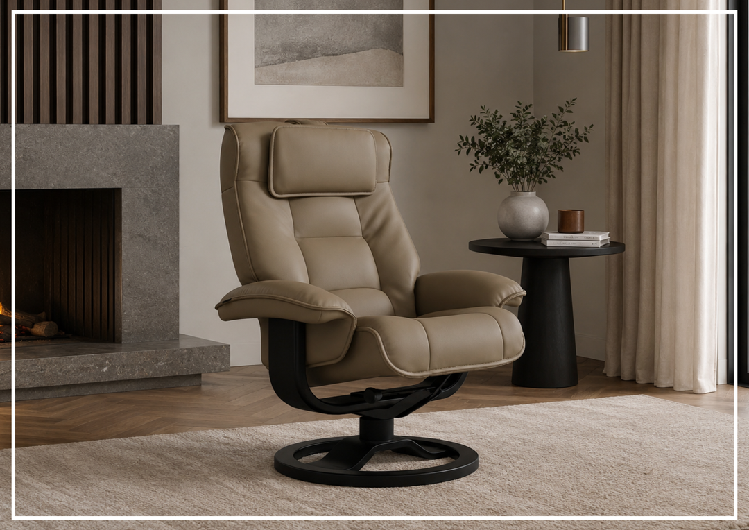 Fjords Mustang R Leather Swivel Recliner Chair with Foot Stool