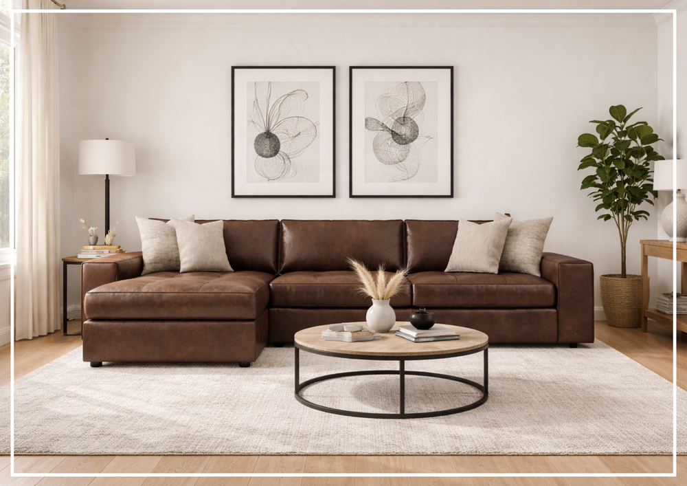 Bernhardt Nest Leather 2-Piece Sectional With Chaise Sofa - SOFABED