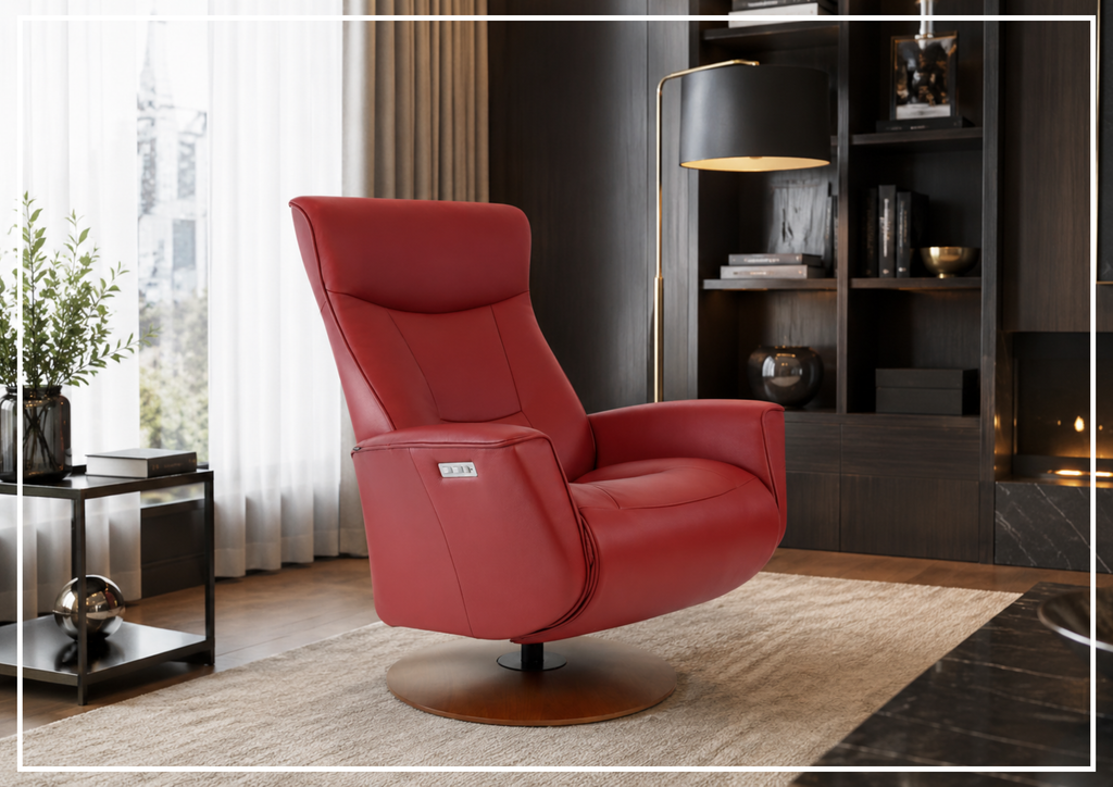 Fjords Oskar Leather Power Recliner Chair with Swivel Glider Base-Sofa Bed