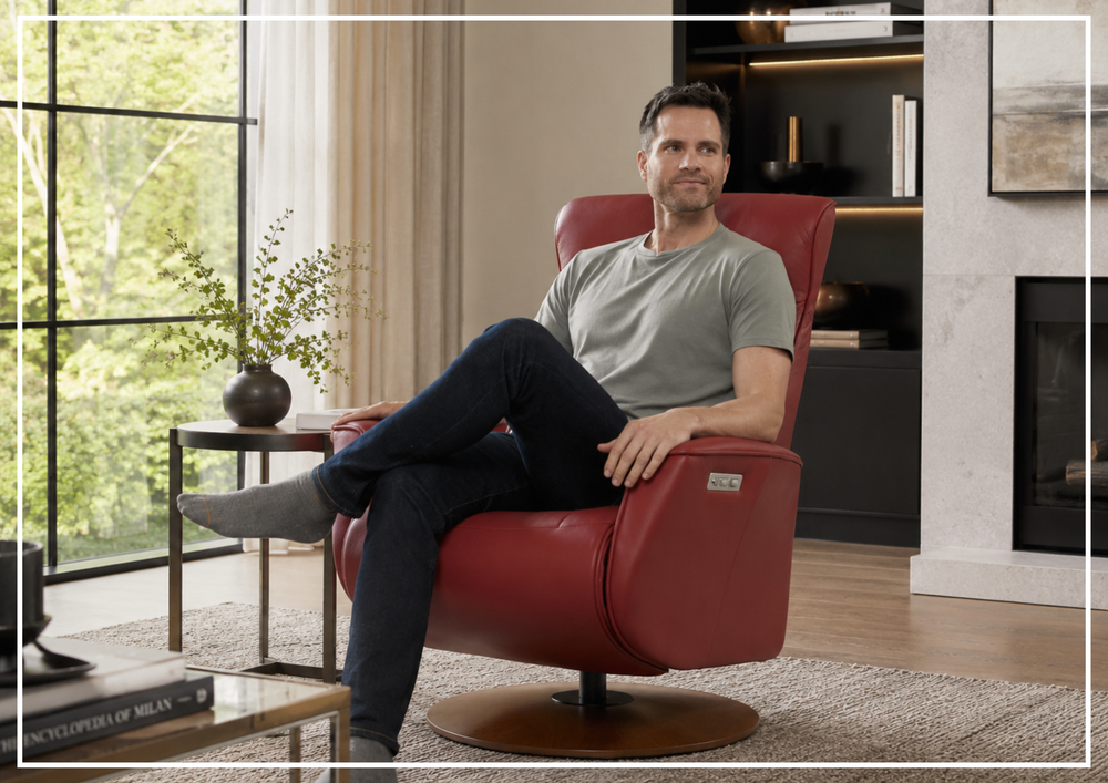 Fjords Oskar Leather Power Recliner Chair with Swivel Glider Base-Sofa Bed