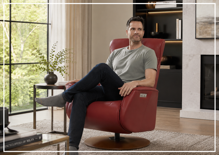 Fjords Oskar Leather Power Recliner Chair with Swivel Glider Base-Sofa Bed