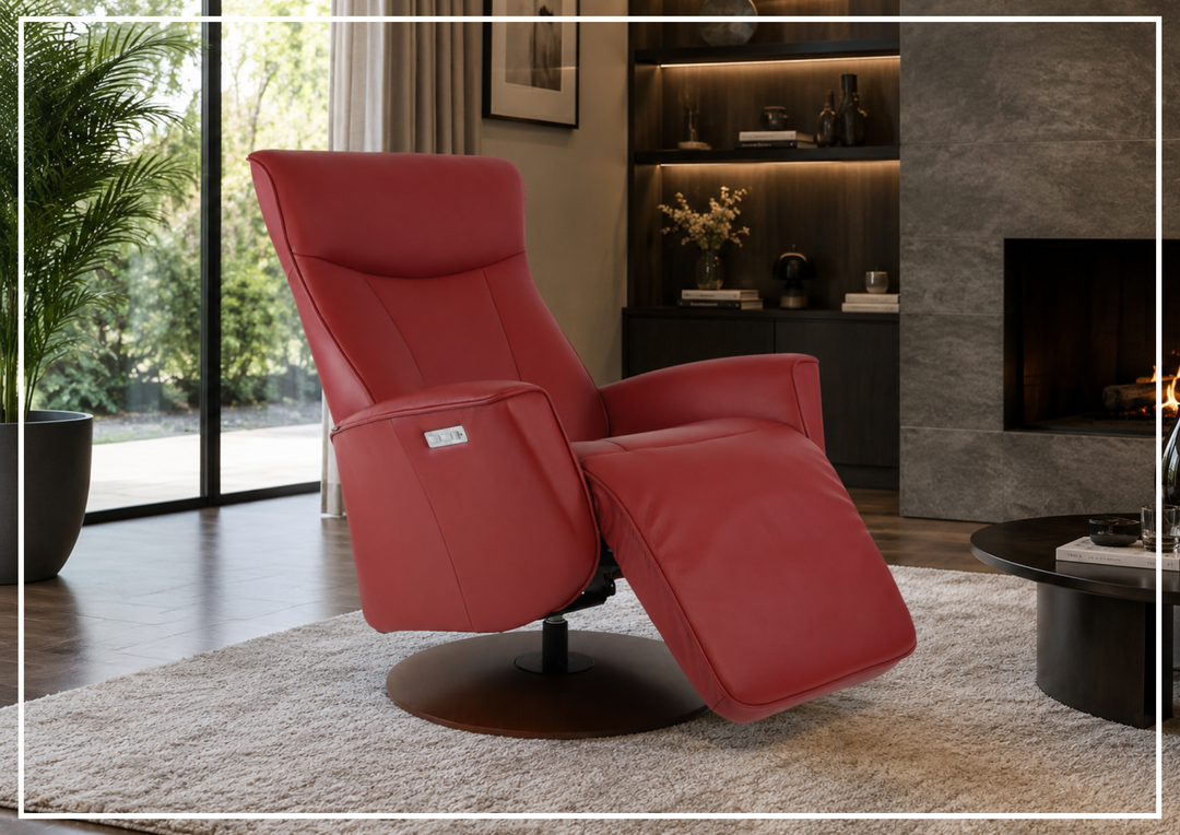 Fjords Oskar Leather Power Recliner Chair with Swivel Glider Base-Sofa Bed
