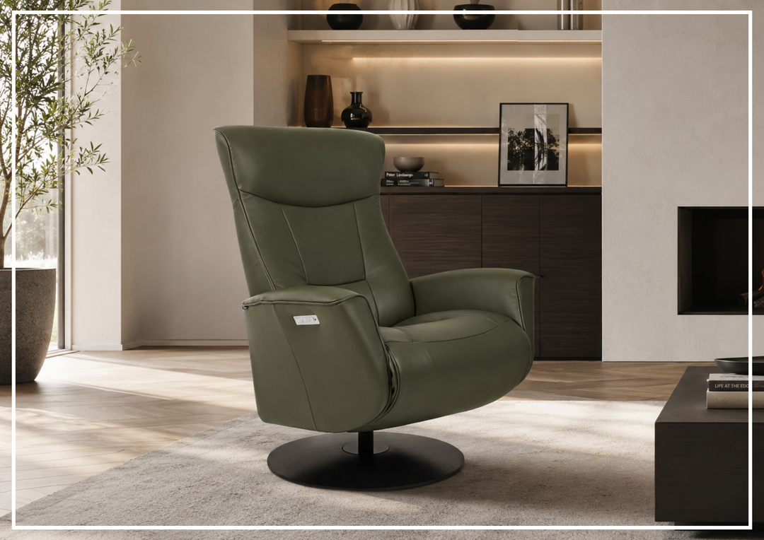 Fjords Oskar Leather Power Recliner Chair with Swivel Glider Base-Sofa Bed