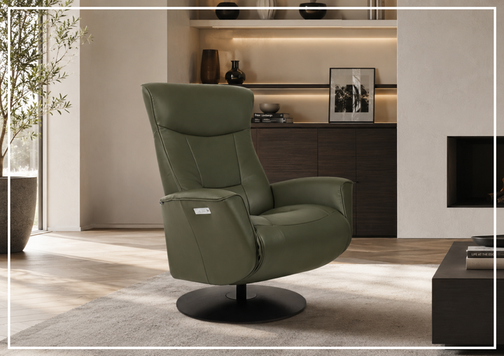 Fjords Oskar Leather Power Recliner Chair with Swivel Glider Base-Sofa Bed