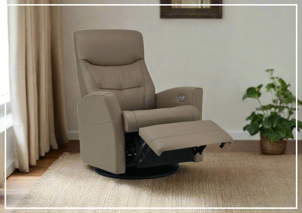 Fjords Oslo Leather Manual Recliner Glider Chair with Swivel Base-Sofabed