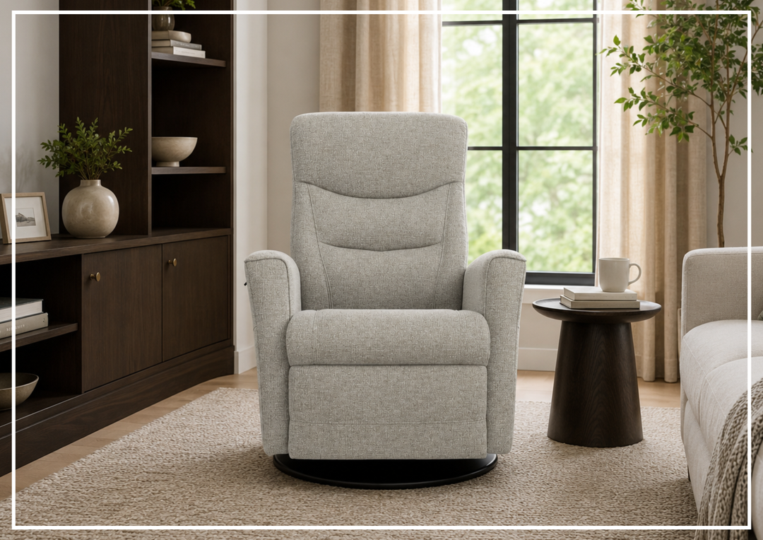 Fjords Oslo Leather Manual Recliner Glider Chair with Swivel Base-Sofabed