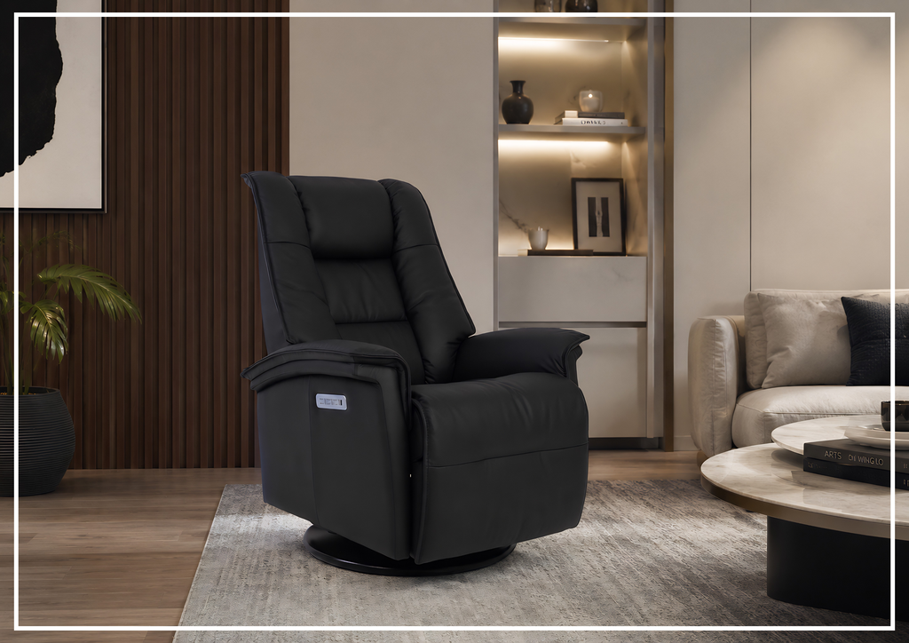Fjords Paris Leather Power Swivel Recliner Chair with Rocking Motion-Sofabed