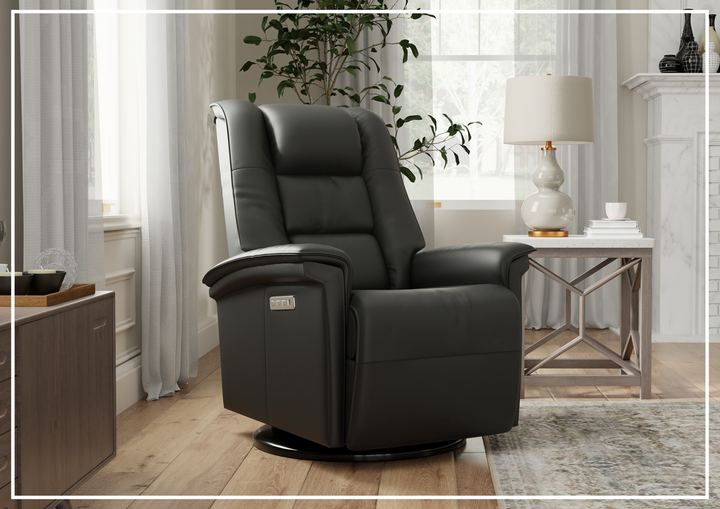 Fjords Paris Leather Power Swivel Recliner Chair with Rocking Motion-Sofabed