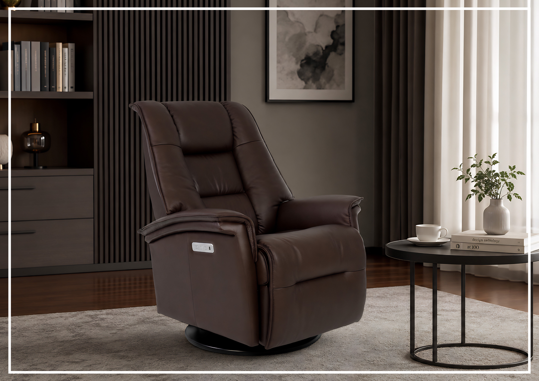 Fjords Paris Leather Power Swivel Recliner Chair with Rocking Motion-Sofabed