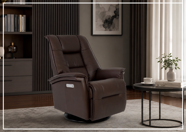 Fjords Paris Leather Power Swivel Recliner Chair with Rocking Motion-Sofabed