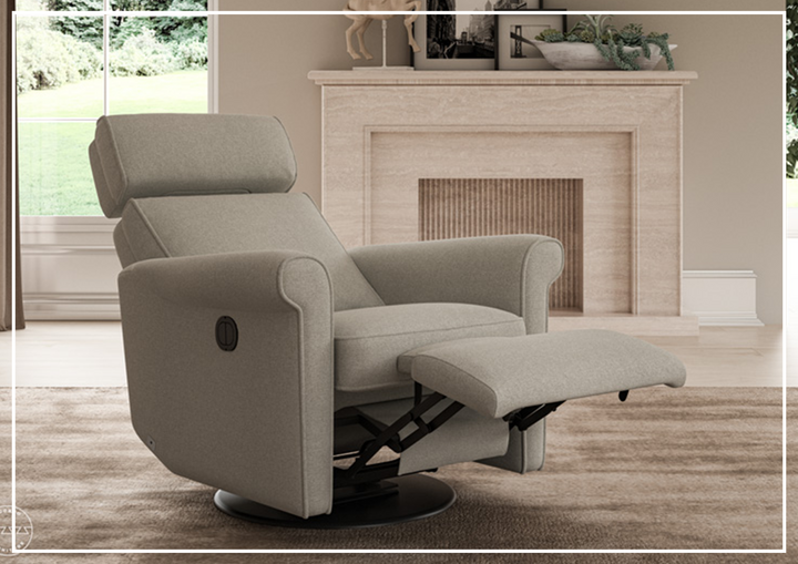 Luonto Rolled Fabric Power Recliner Chair with Adjustable Headrest-SOFABED