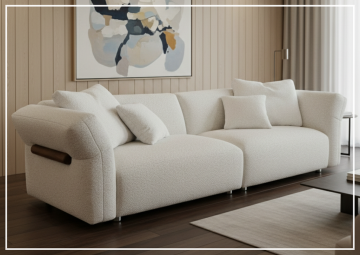 Klaussner Rivello White Fabric Sofa with Sloped Arms and Metal Legs
