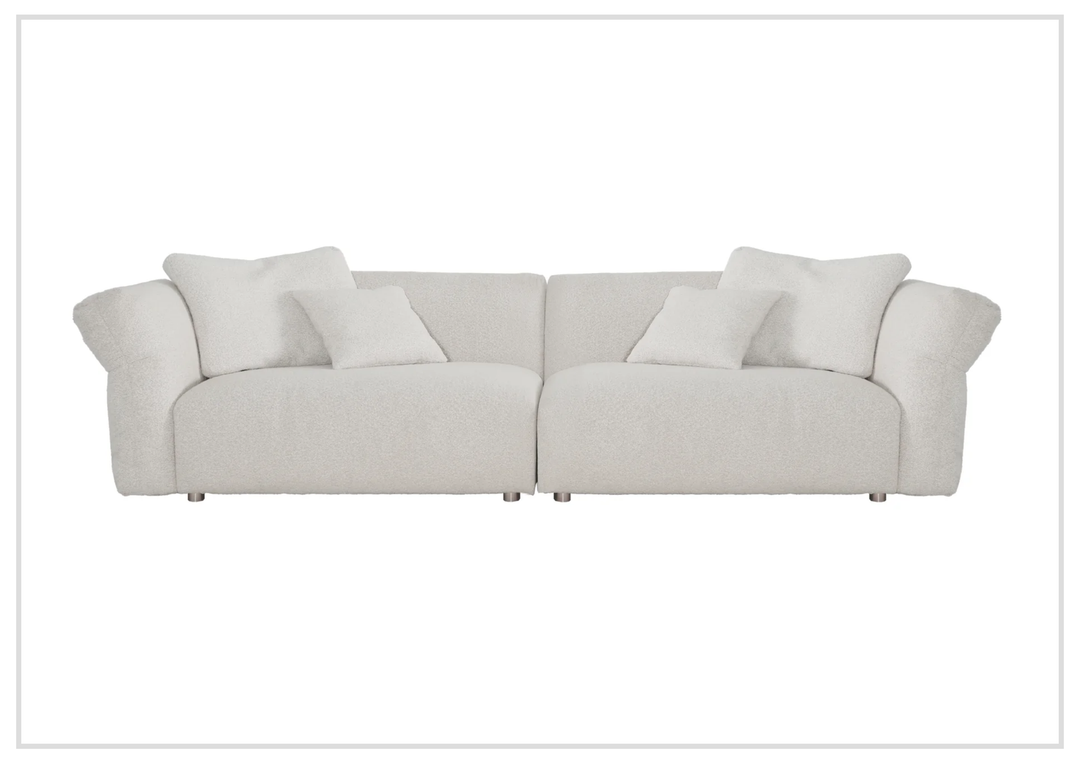 Klaussner Rivello White Fabric Sofa with Sloped Arms and Metal Legs