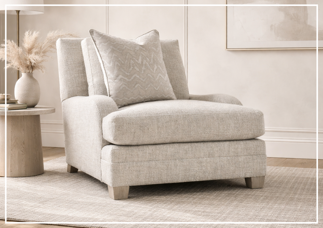 Bernhardt Rollins Fabric Chair With Shaped Track Arm and Throw Pillow