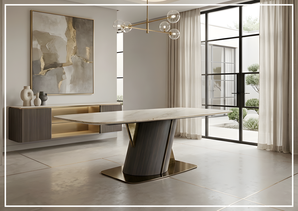 Klaussner Savona Dining Table With Beige Marble Finish - SOFABED