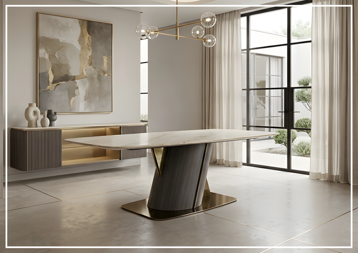 Klaussner Savona Dining Table With Beige Marble Finish - SOFABED