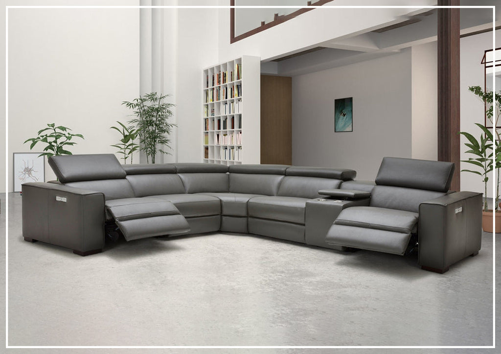 Gio Italia Aventura L-Shaped Leather Power Reclining Sectional Sofa