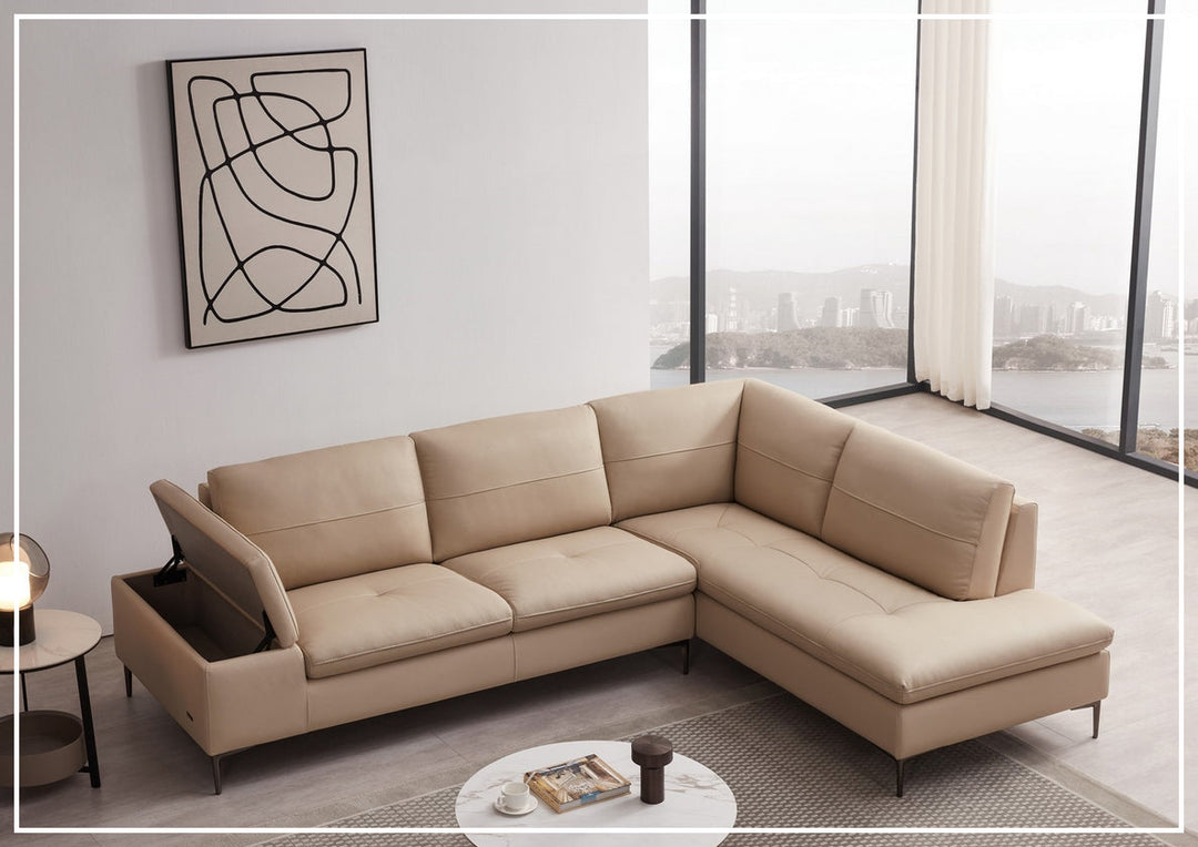 Gio Italia Decker L-Shaped Italian Leather Sectional Sofa