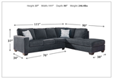Gio Italia Aster Fabric Full Size Sleeper Sectional With Chaise