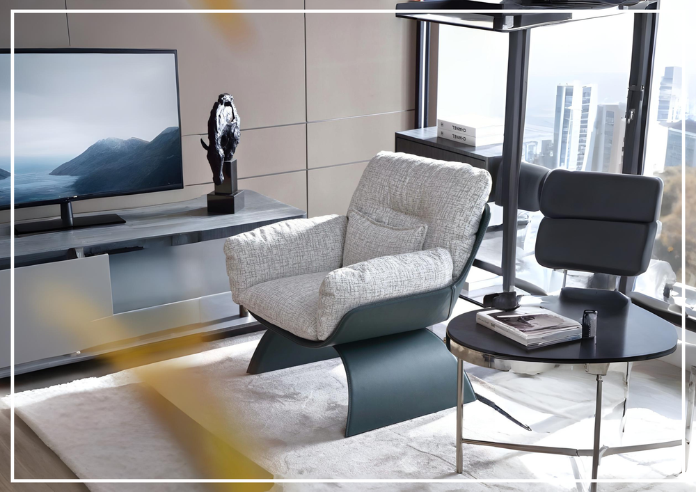 Klaussner Stellato Gray Leather Lounge Chair-Sofabed