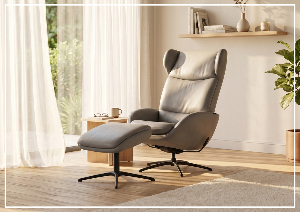 Fjords Stella Recliner Chair and Ottoman With Rocking Glide Swivel Base