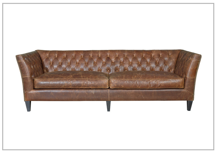 Universal Furniture Duncan 2-Seater Brown Leather Sofa with Tufted Back Arms