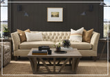 Universal Furniture Duncan 2-Seater Beige Leather Sofa with Tufted Back Arms