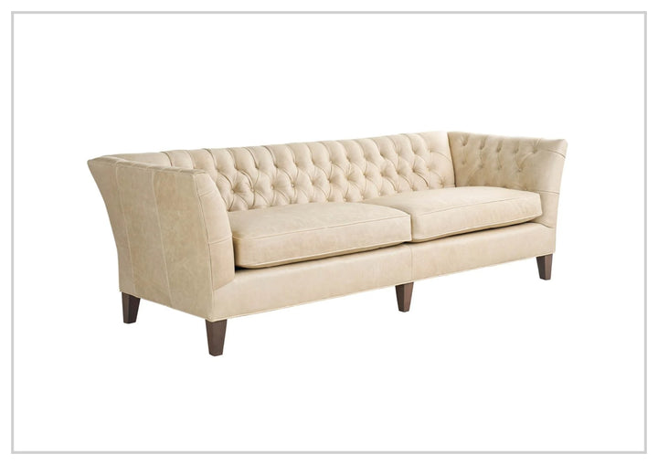Universal Furniture Duncan 2-Seater Beige Leather Sofa with Tufted Back Arms