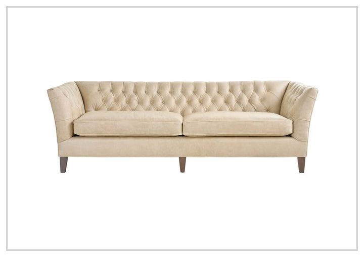 Universal Furniture Duncan 2-Seater Beige Leather Sofa with Tufted Back Arms
