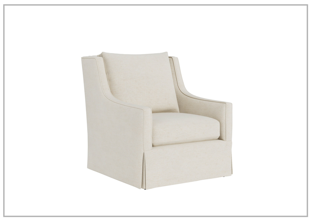 Universal Furniture Hudson Fabric Beige Rectangular Swivel Chair with Ivory Finish