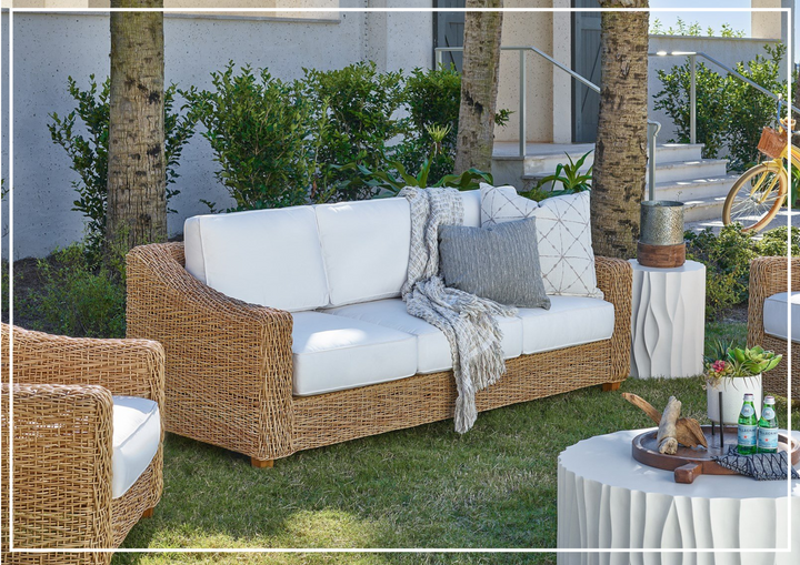 Universal Laconia Sofa in Light Brown with Natural Teak Finished