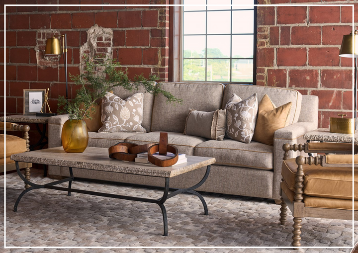 Universal Furniture Griffith Park Liam 99" Fabric Sofa With Accent Pillows