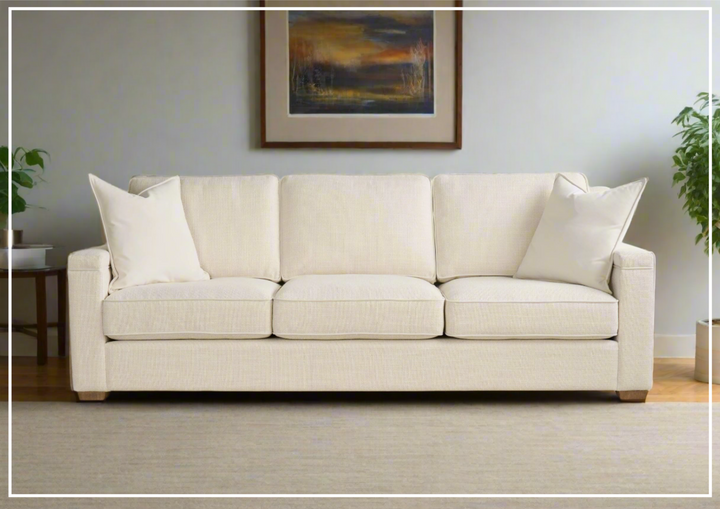 Universal Furniture Leah 3-Seater Asbury Oatmeal Fabric Sofa in White