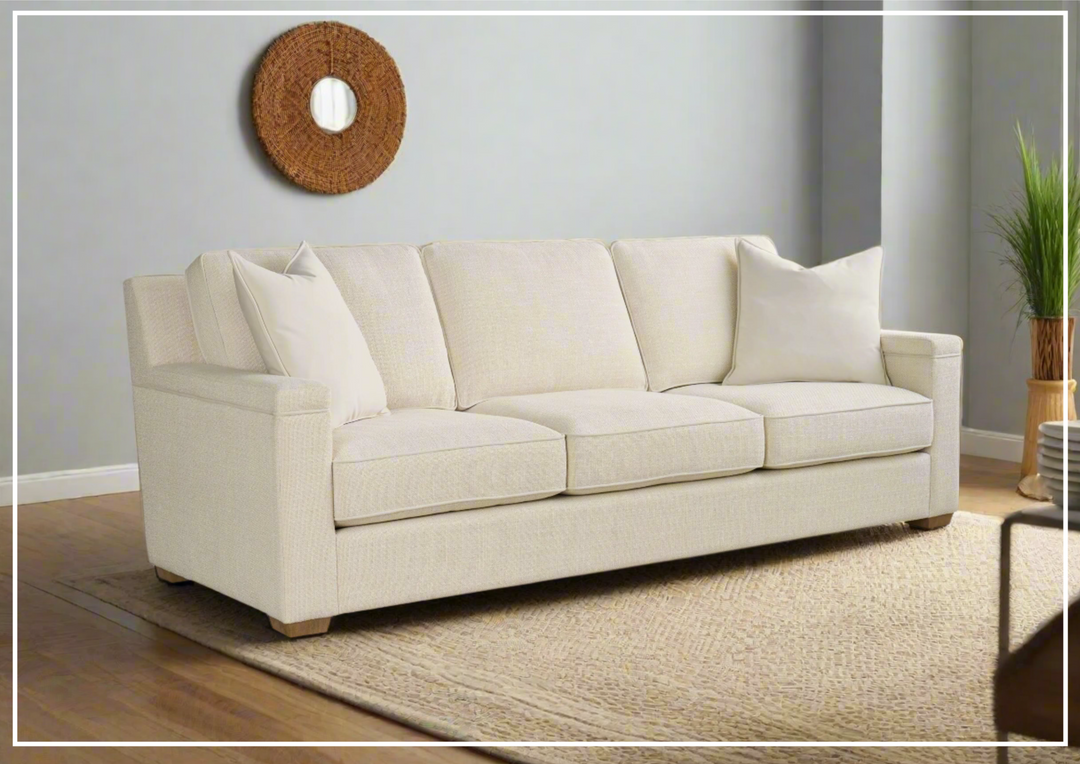 Universal Furniture Leah 3-Seater Asbury Oatmeal Fabric Sofa in White