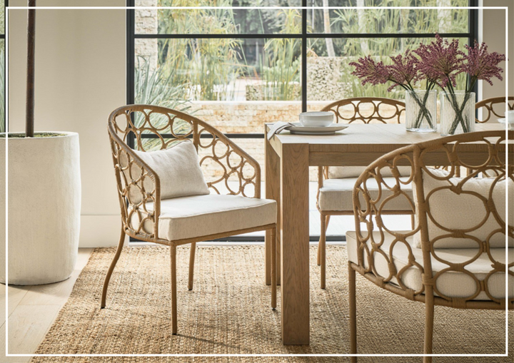 Universal Furniture Weekender Pebble Dining Chair with White Rattan Finish