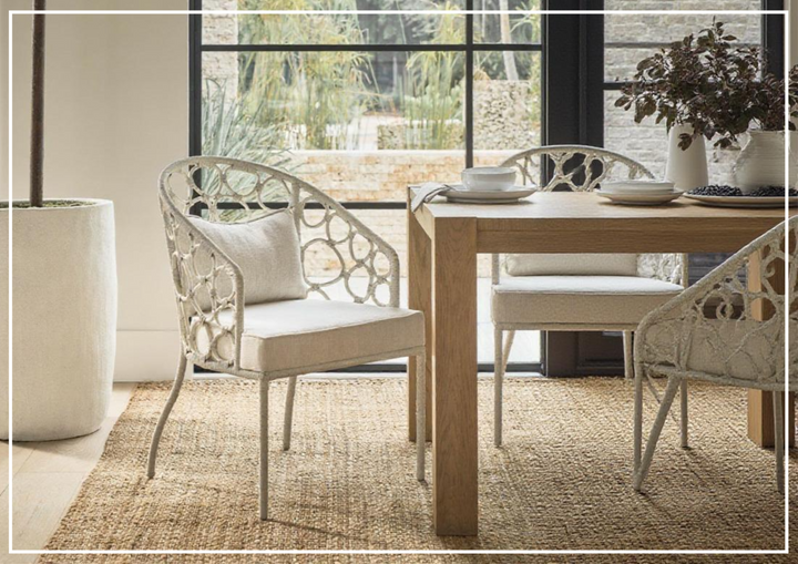 Universal Furniture Weekender Pebble Dining Chair with White Rattan Finish