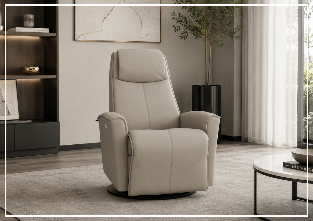 Fjords Urban Leather Power Recliner Chair with Swivel Glider Base-Sofa Bed