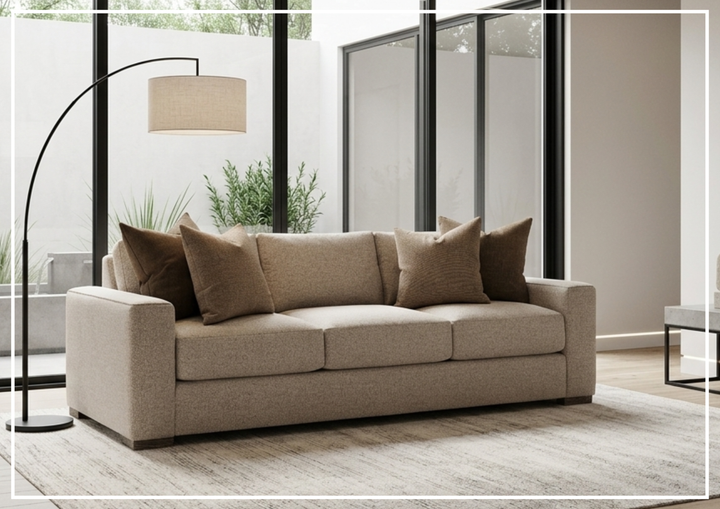 Bernhardt Vaughn Fabric Sofa With Oversized Track Arm and Throw Pillows - SOFABED