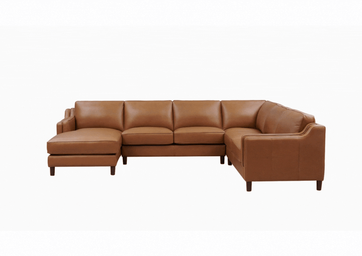 Hydeline Bella Brown Leather U-Shaped Sectional Sofa with Reversible Chaise