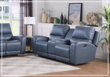 Bristol Power Reclining Leather Loveseat with Console In Blue Color-SOFABED