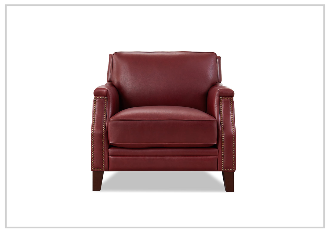 Hydeline Camano Brown Premium Leather Arm Chair with Nailhead Trim Finish