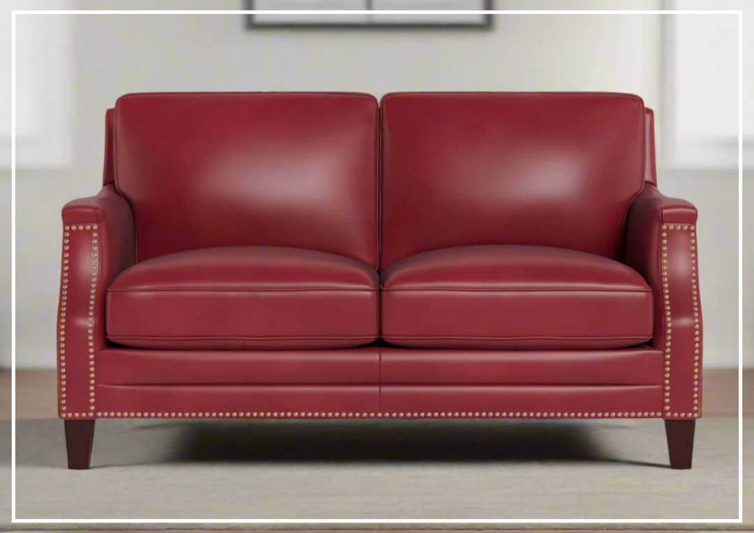 Hydeline Camano Stationary Brown Premium Leather Loveseat Sofa