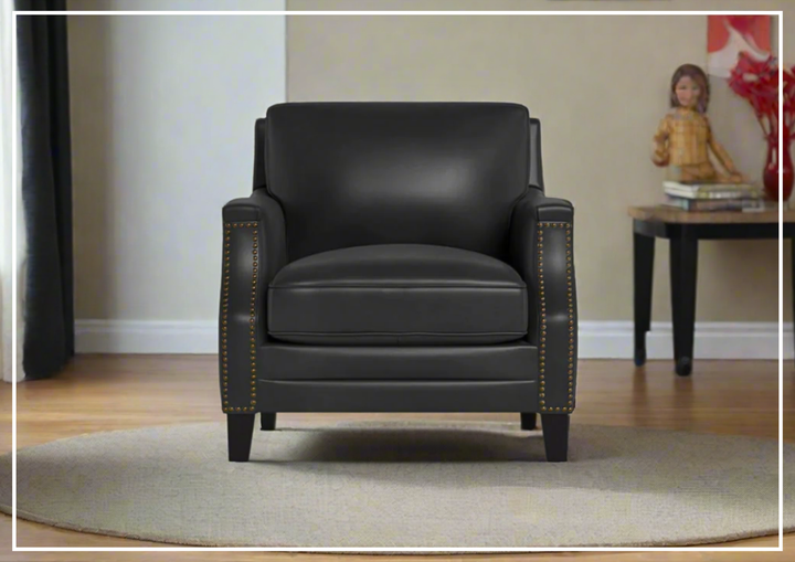 Hydeline Camano Brown Premium Leather Arm Chair with Nailhead Trim Finish