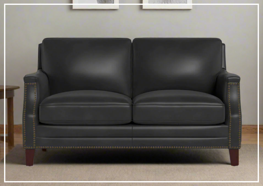 Hydeline Camano Stationary Brown Premium Leather Loveseat Sofa