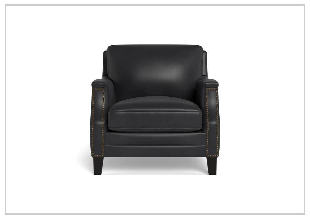 Hydeline Camano Brown Premium Leather Arm Chair with Nailhead Trim Finish