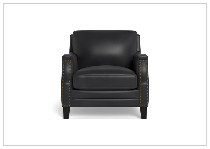 Hydeline Camano Brown Premium Leather Arm Chair with Nailhead Trim Finish