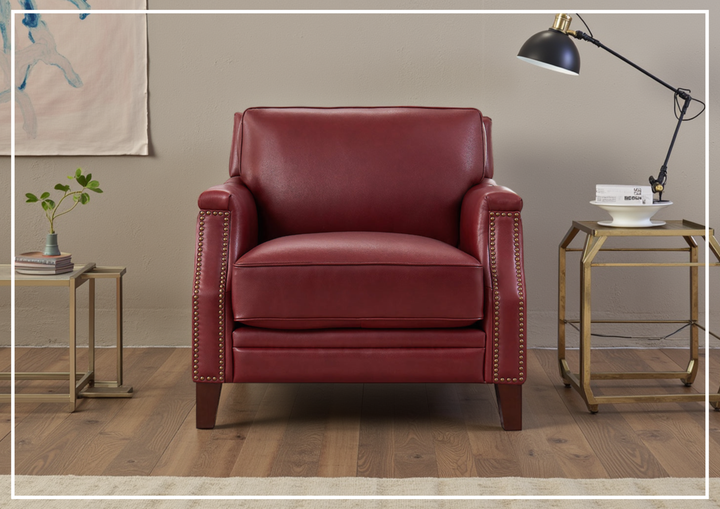 Hydeline Camano Brown Premium Leather Arm Chair with Nailhead Trim Finish