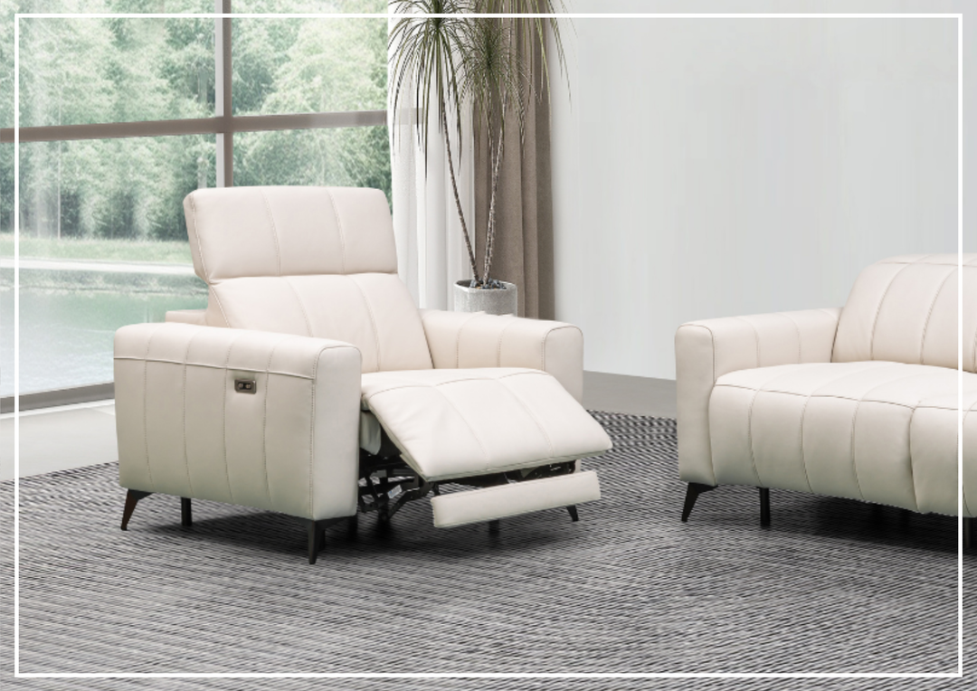 Klaussner Capri Beige Leather Power Reclining Chair with Adjustable Headrest and Footrest