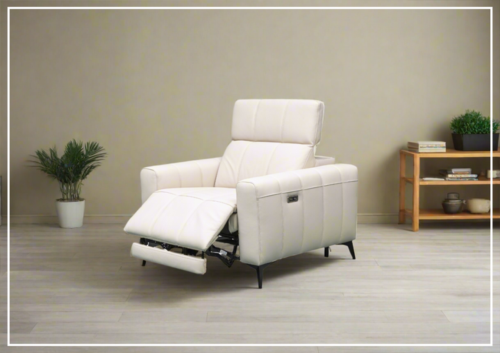 Klaussner Capri Beige Leather Power Reclining Chair with Adjustable Headrest and Footrest